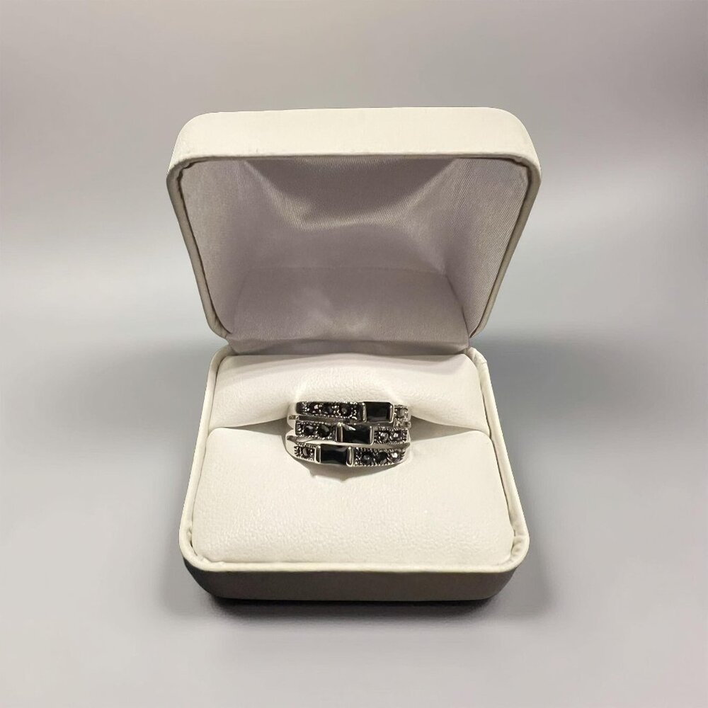 City Rox | Black Crystal & Marcasite | Cocktail Ring | Size 7.5